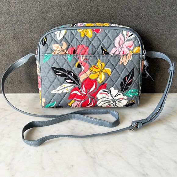 Vera Bradley Coastal Paradise Crossbody Bag Purse & Matching Wallet Grey Floral - Picture 3 of 9